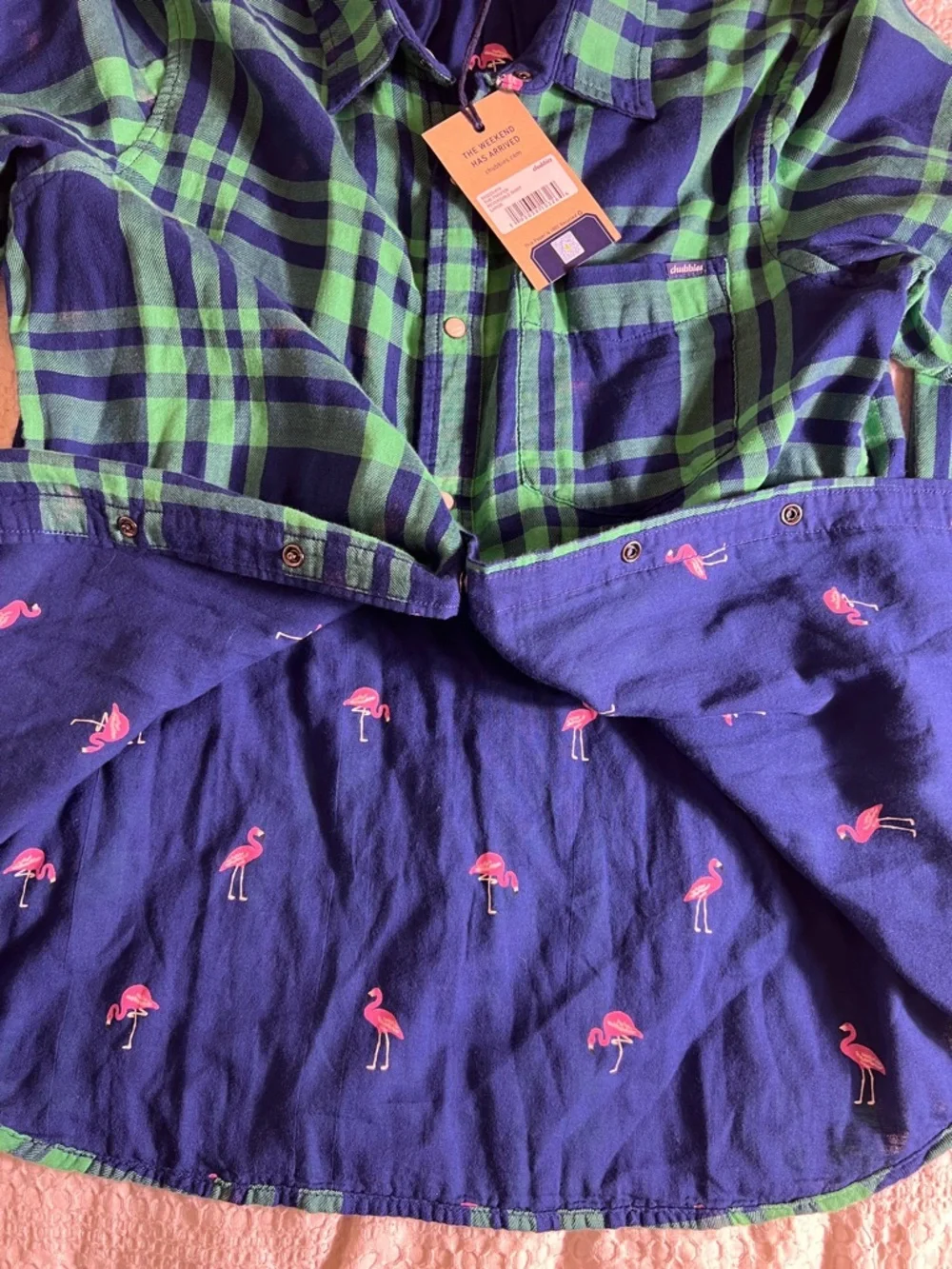 chubbies Green & Blue Plaid Button-Down Shirt size L - Picture 7 of 8